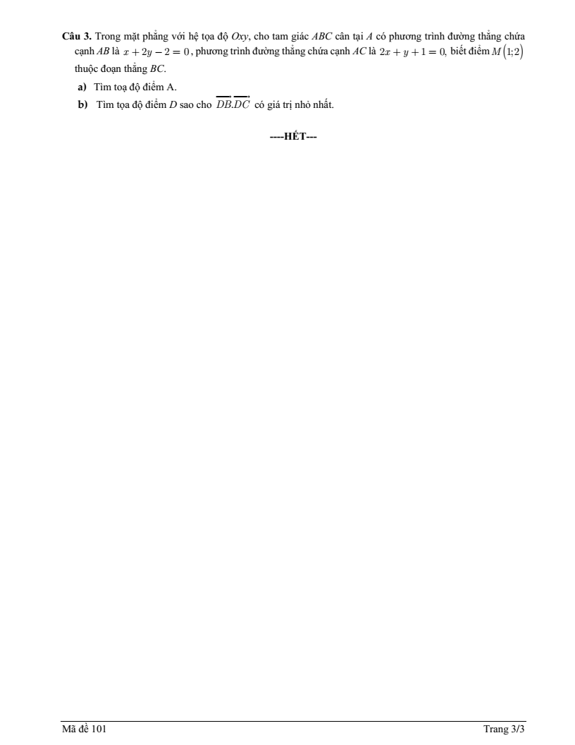 Đề thi Giữa kì 2 Toán 10 trường THPT Lục Nam (Bắc Giang) năm 2024-2025