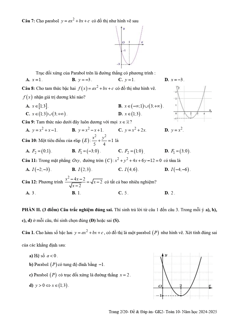 Đề thi Giữa kì 2 Toán 10 trường THPT Ngô Gia Tự (Phú Yên) năm 2024-2025