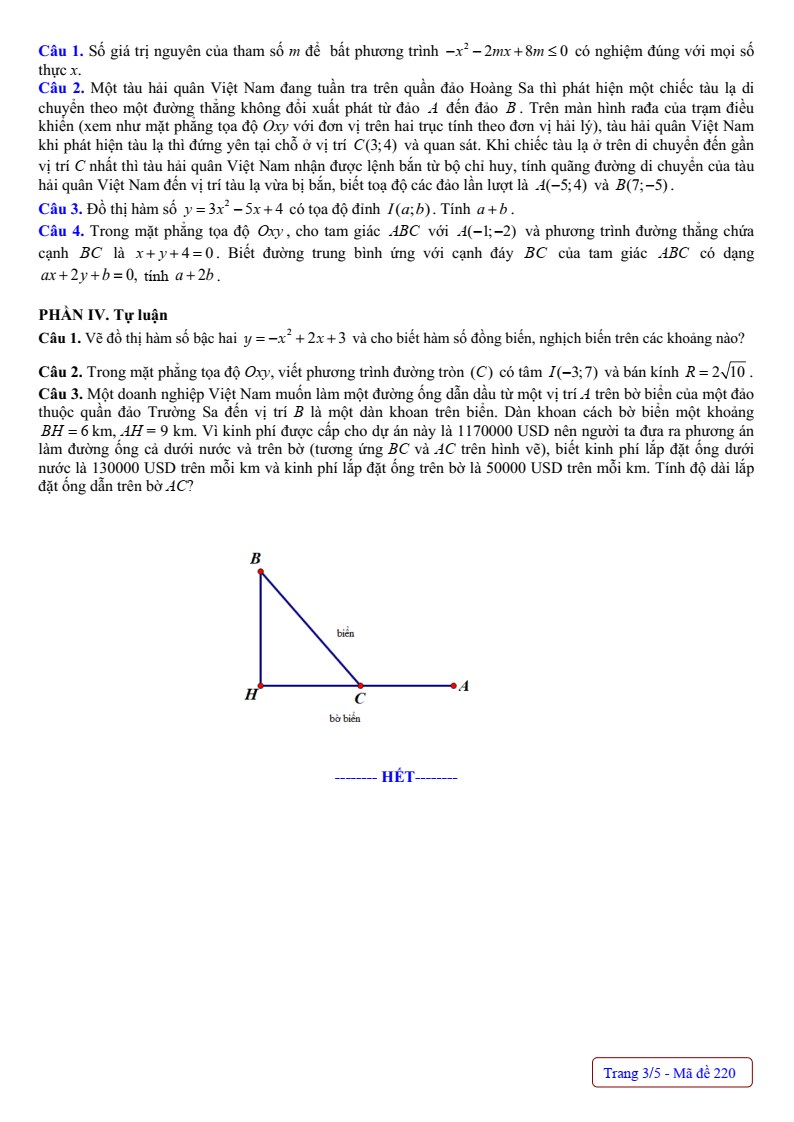 Đề thi Giữa kì 2 Toán 10 trường THPT Nguyễn Huệ (Huế) năm 2024-2025