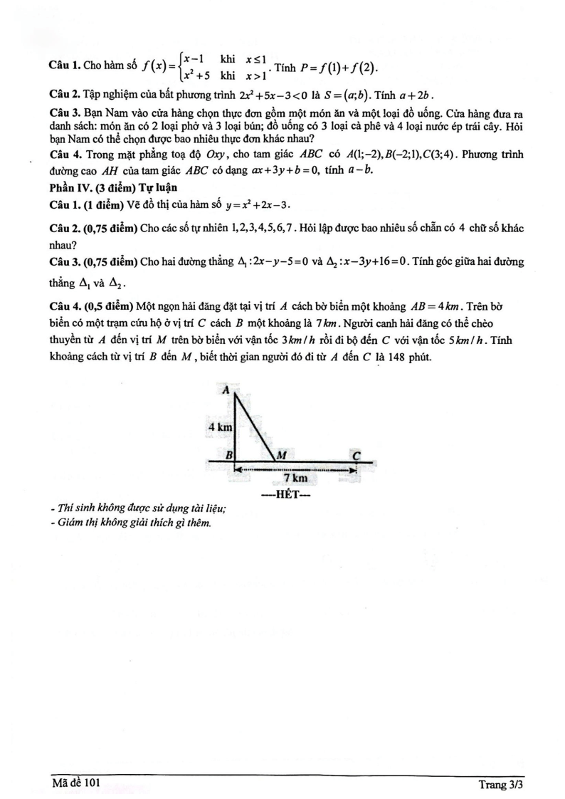 Đề thi Giữa kì 2 Toán 10 trường THPT Nguyễn Quốc Trinh (Hà Nội) năm 2024-2025