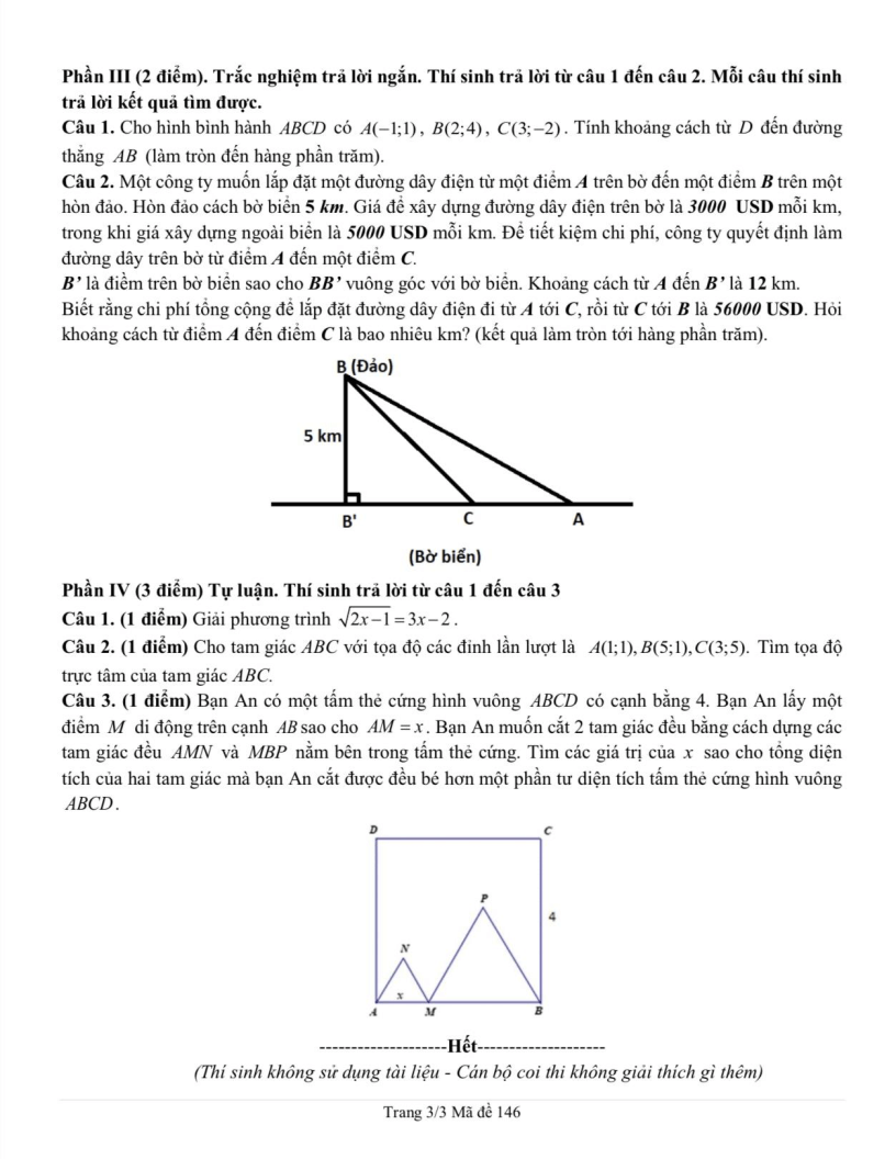 Đề thi Giữa kì 2 Toán 10 trường THPT Nguyễn Tất Thành (Tp.HCM) năm 2024-2025