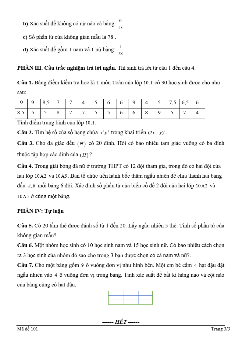 Đề thi Giữa kì 2 Toán 10 trường THPT Nguyễn Trung Thiên (Hà Tĩnh) năm 2024-2025