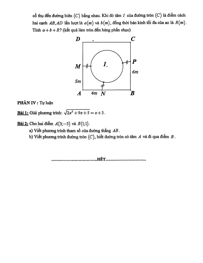 Đề thi Giữa kì 2 Toán 10 trường THPT Phan Bội Châu (Khánh Hòa) năm 2025-2026