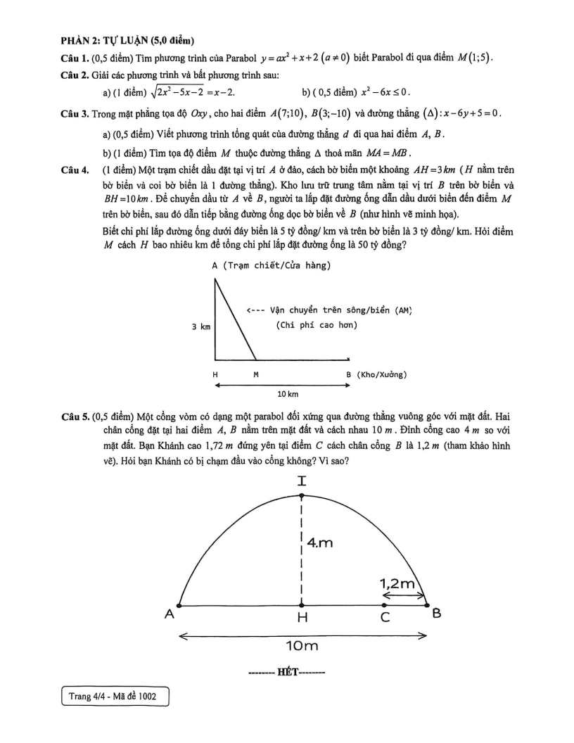 Đề thi Giữa kì 2 Toán 10 trường THPT Phan Đình Phùng (Hà Nội) năm 2025-2026