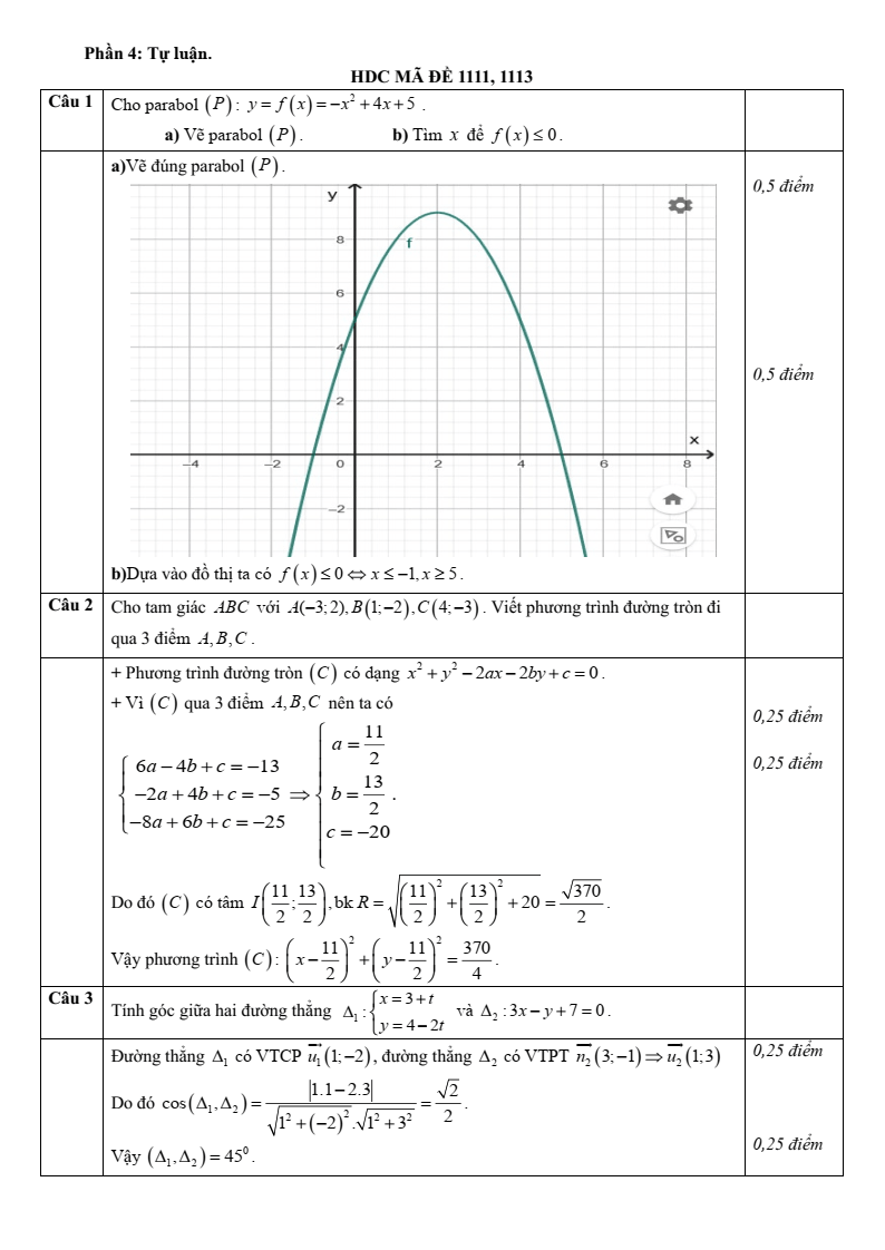 Đề thi Giữa kì 2 Toán 10 trường THPT Quảng Trị (Quảng Trị) năm 2025-2026