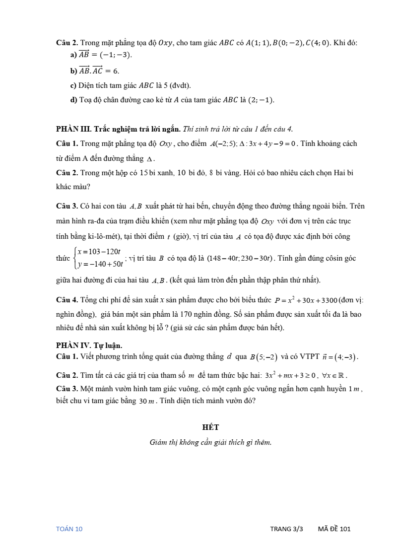 Đề thi Giữa kì 2 Toán 10 trường THPT Ten Lơ Man (Tp.HCM) năm 2024-2025