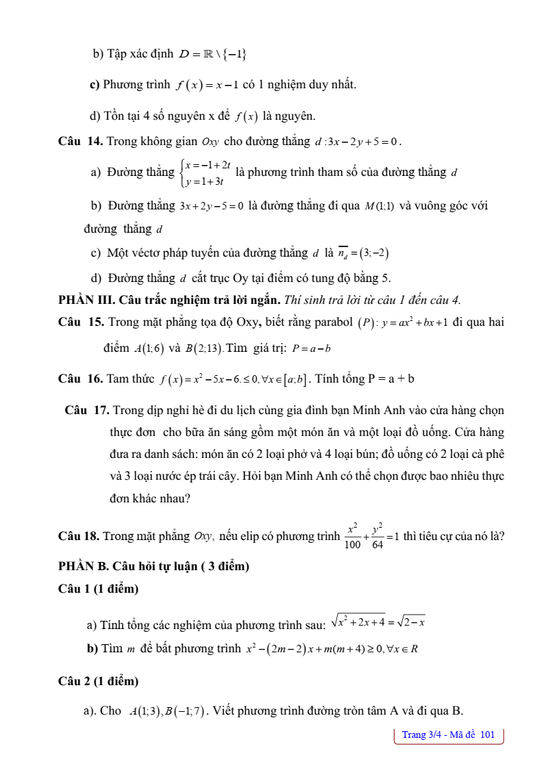 Đề thi Giữa kì 2 Toán 10 trường THPT Thanh Miện 2 (Hải Dương) năm 2024-2025