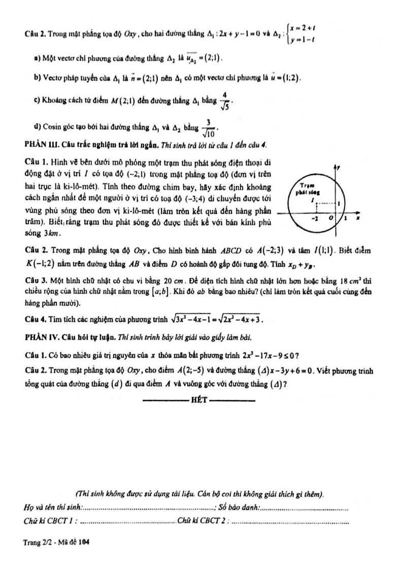 Đề thi Giữa kì 2 Toán 10 trường THPT Trần Khai Nguyên (Tp.HCM) năm 2024-2025