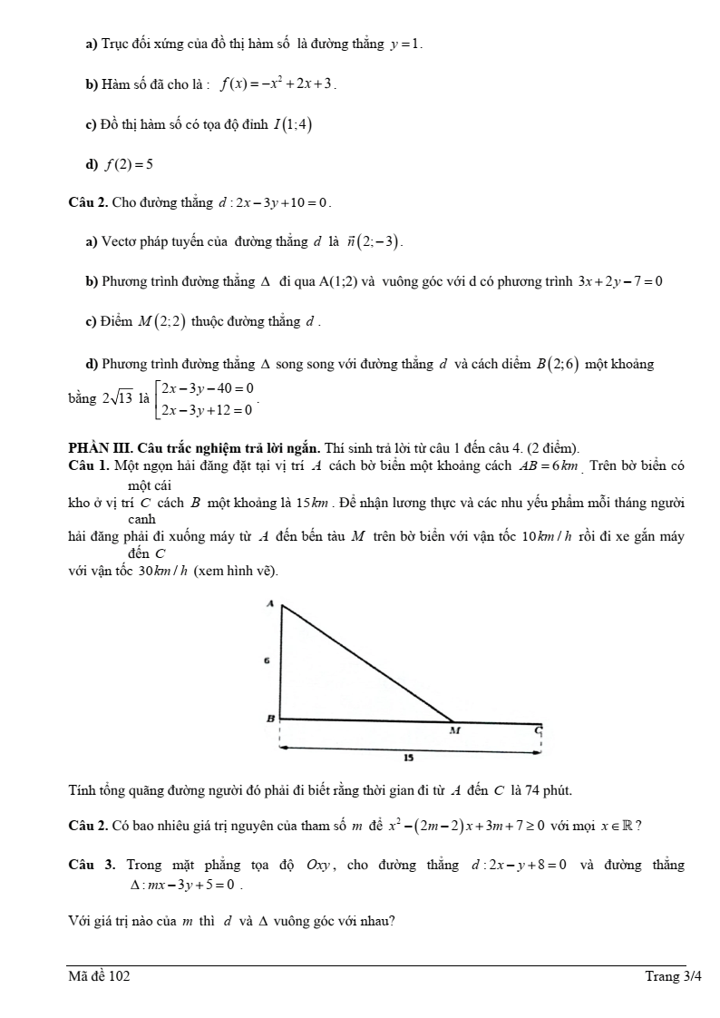 Đề thi Giữa kì 2 Toán 10 trường THPT Trần Cao Vân (Khánh Hòa) năm 2024-2025