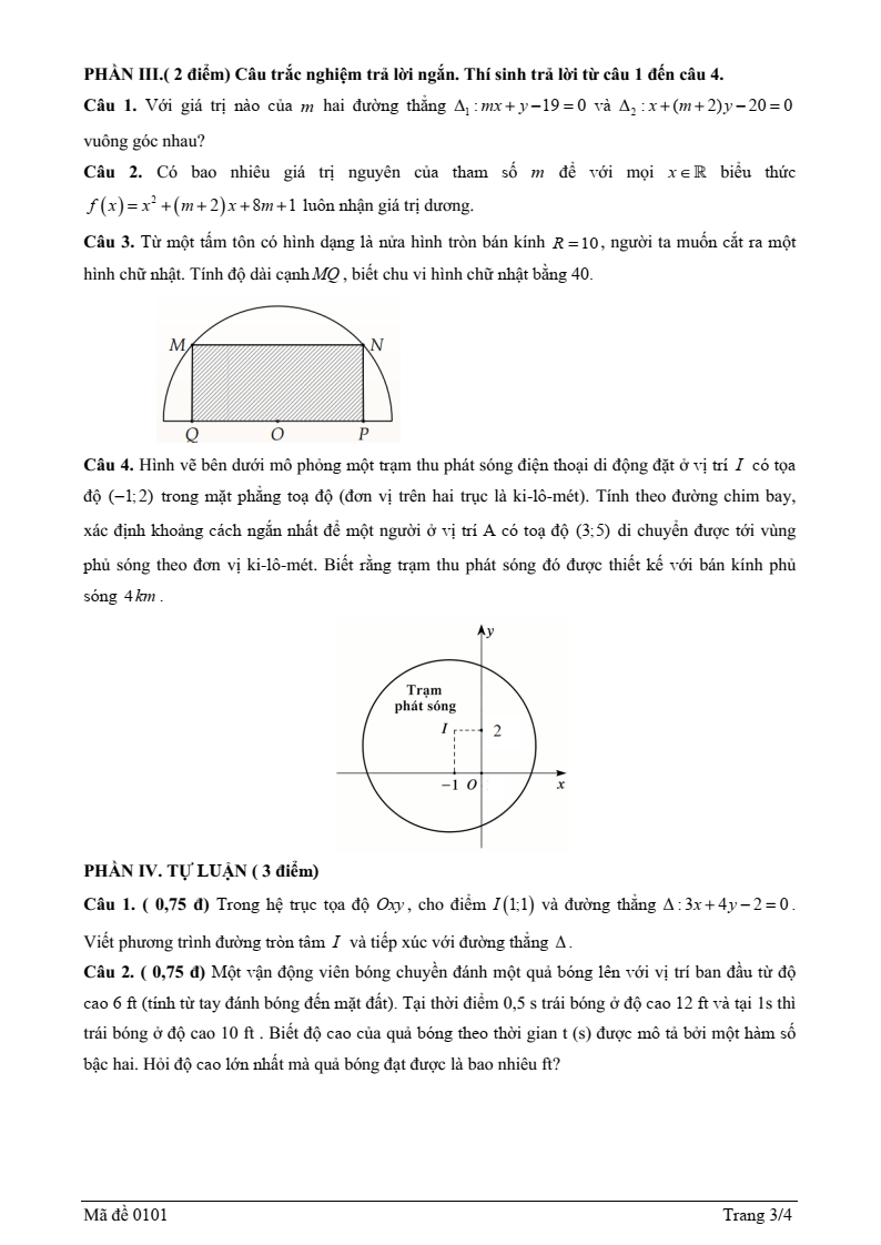 Đề thi Giữa kì 2 Toán 10 trường THPT Trần Cao Vân (Khánh Hòa) năm 2025-2026