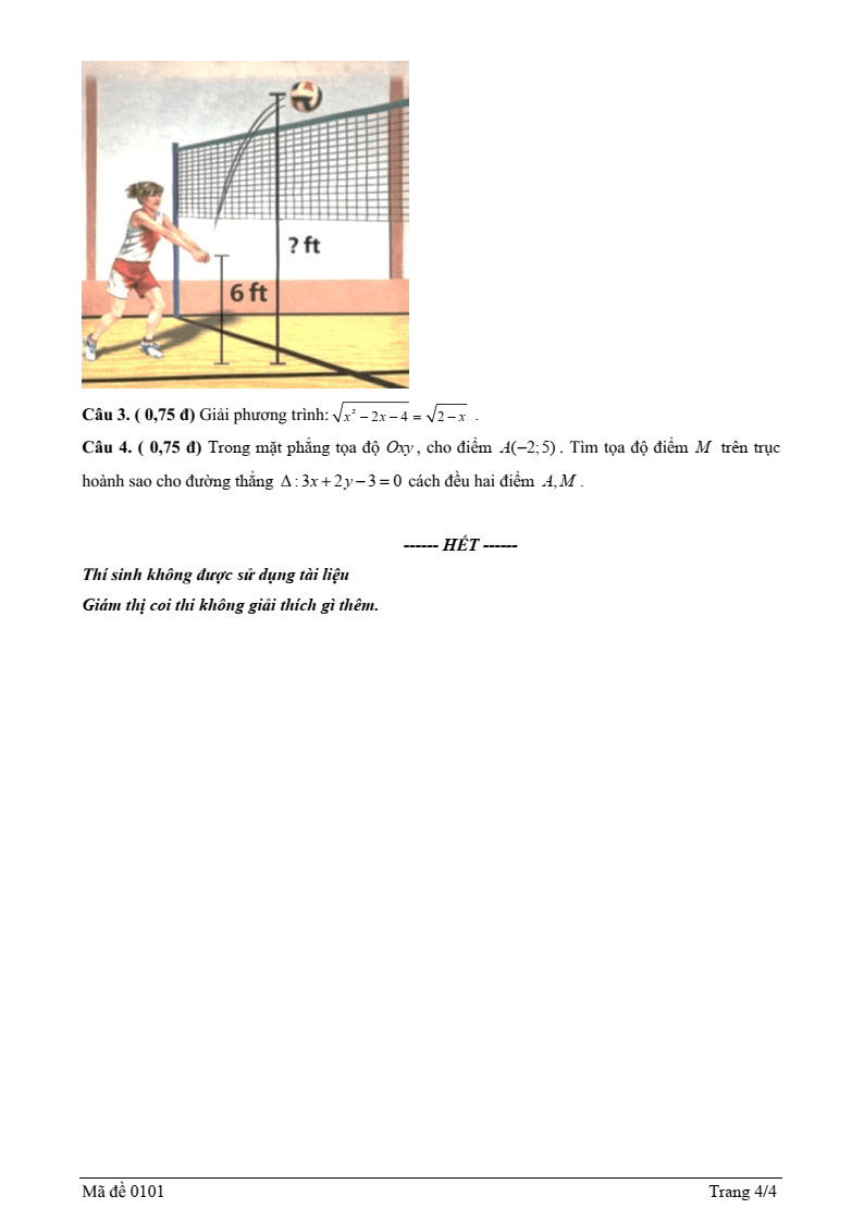 Đề thi Giữa kì 2 Toán 10 trường THPT Trần Cao Vân (Khánh Hòa) năm 2025-2026