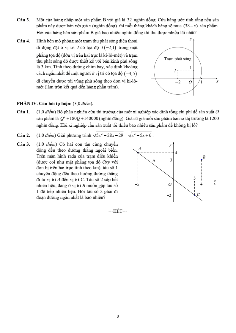 Đề thi Giữa kì 2 Toán 10 trường THPT Trương Vĩnh Ký (Bến Tre) năm 2024-2025