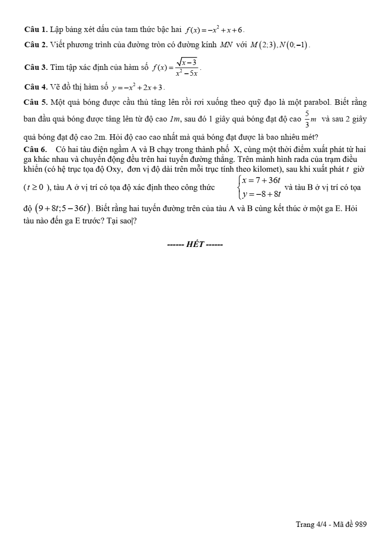 Đề thi Giữa kì 2 Toán 10 trường THPT Vĩnh Linh (Quảng Trị) năm 2024-2025