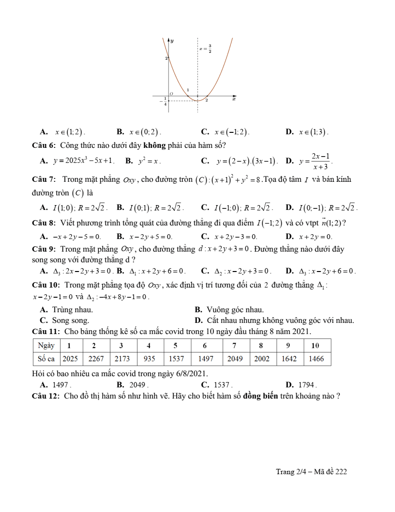 Đề thi Giữa kì 2 Toán 10 trường THPT Vĩnh Linh (Quảng Trị) năm 2025-2026