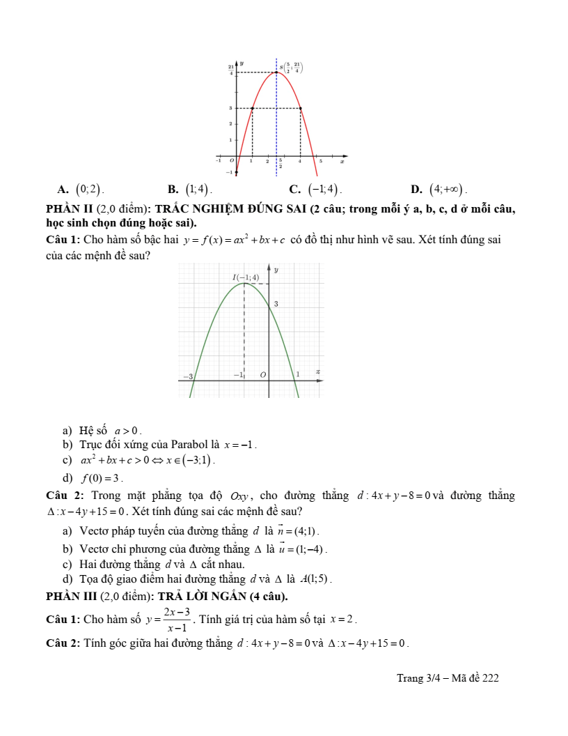 Đề thi Giữa kì 2 Toán 10 trường THPT Vĩnh Linh (Quảng Trị) năm 2025-2026