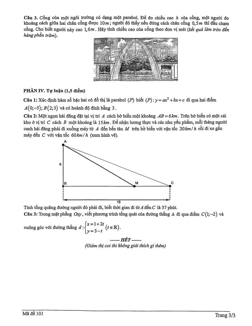 Đề thi Giữa kì 2 Toán 10 trường THPT Xuân Phương (Hà Nội) năm 2025-2026
