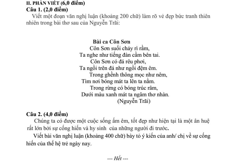 Đề thi Giữa kì 2 Văn 10 năm 2023-2024 trường THPT C Bình Lục (Hà Nam)