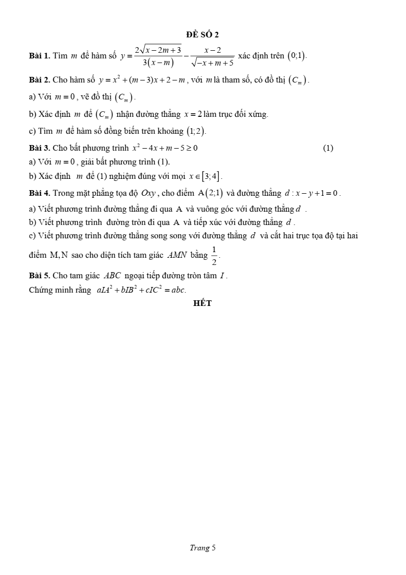 Đề thi Học kì 1 Toán 10 trường chuyên Lương Văn Chánh (Đắk LắK) năm 2025-2026