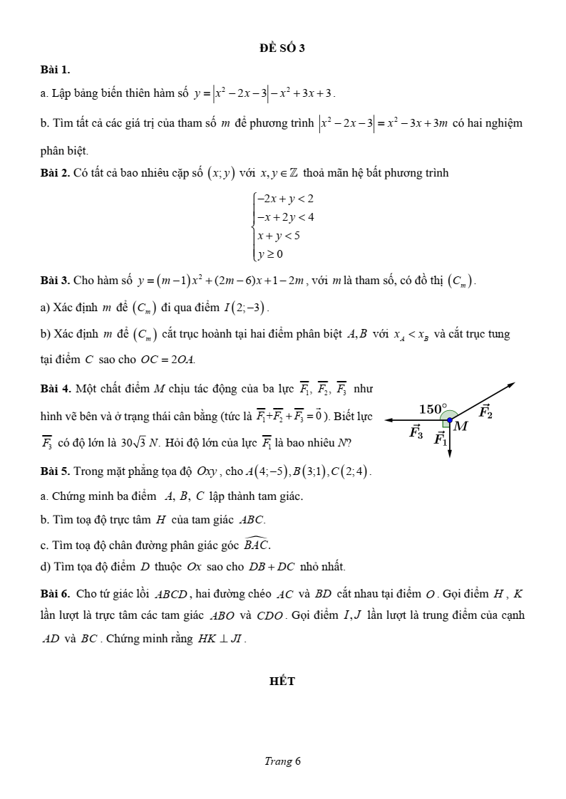 Đề thi Học kì 1 Toán 10 trường chuyên Lương Văn Chánh (Đắk LắK) năm 2025-2026