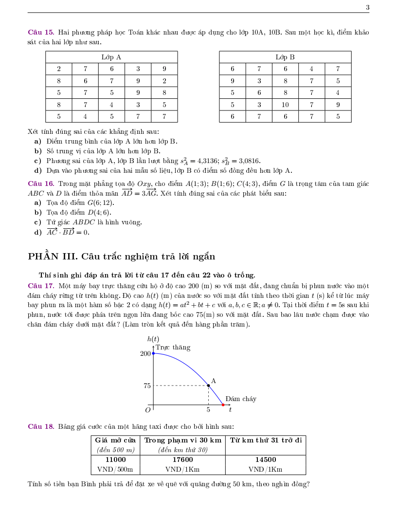 Đề thi Học kì 1 Toán 10 trường Lương Thế Vinh (Hà Nội) năm 2025-2026