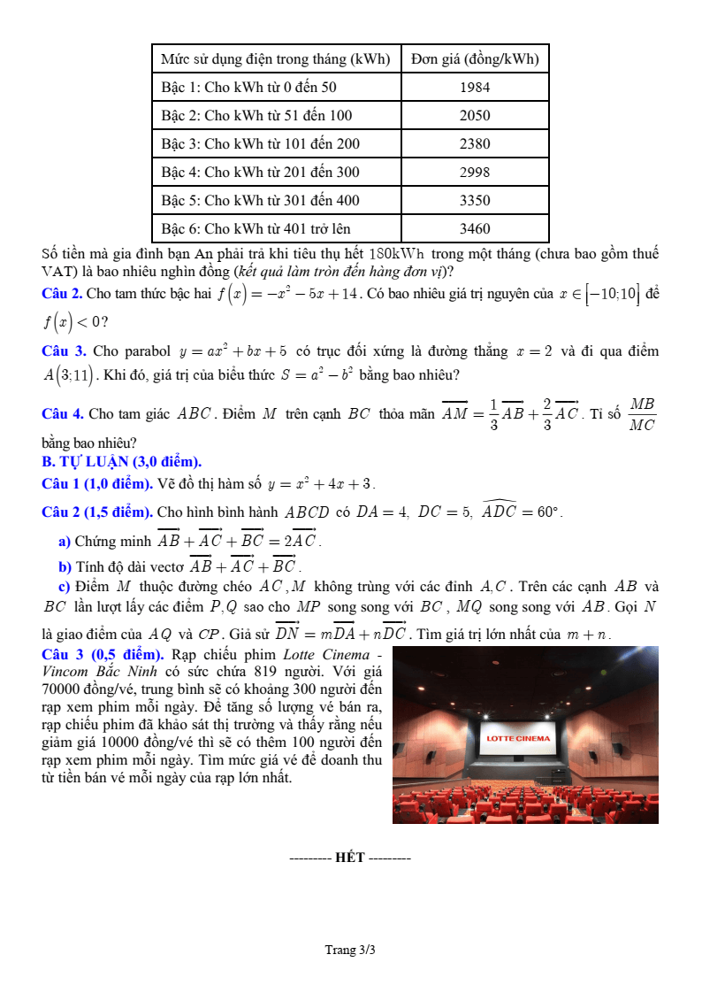 Đề thi Học kì 1 Toán 10 sở GD&ĐT Bắc Ninh năm 2025-2026