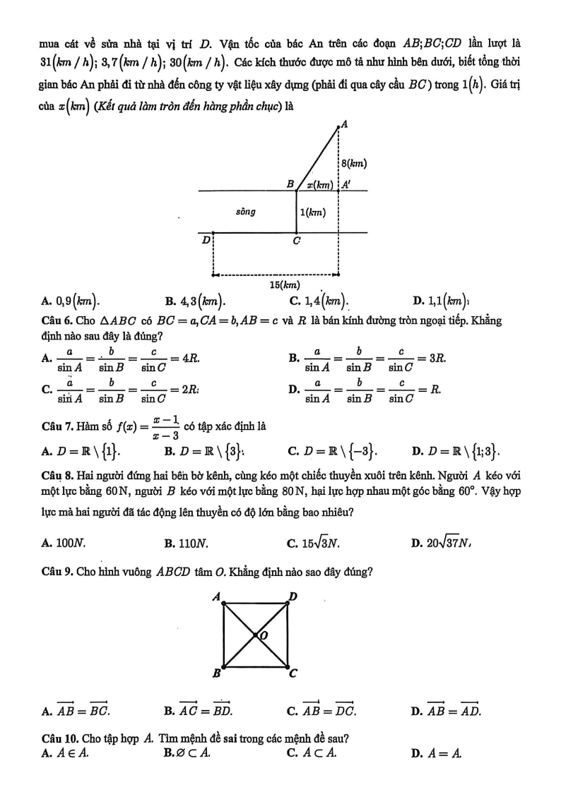 Đề thi Học kì 1 Toán 10 trường THPT Bình Thủy (Cần Thơ) năm 2025-2026