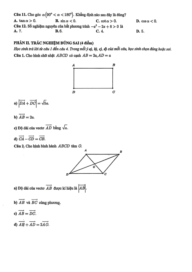 Đề thi Học kì 1 Toán 10 trường THPT Bình Thủy (Cần Thơ) năm 2025-2026