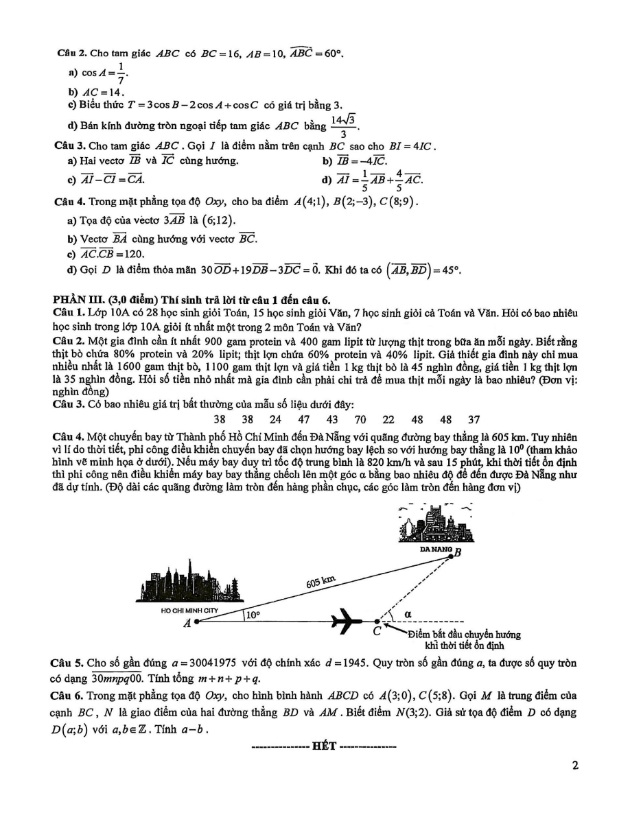 Đề thi Học kì 1 Toán 10 trường THPT chuyên Hà Nội – Amsterdam năm 2025-2026