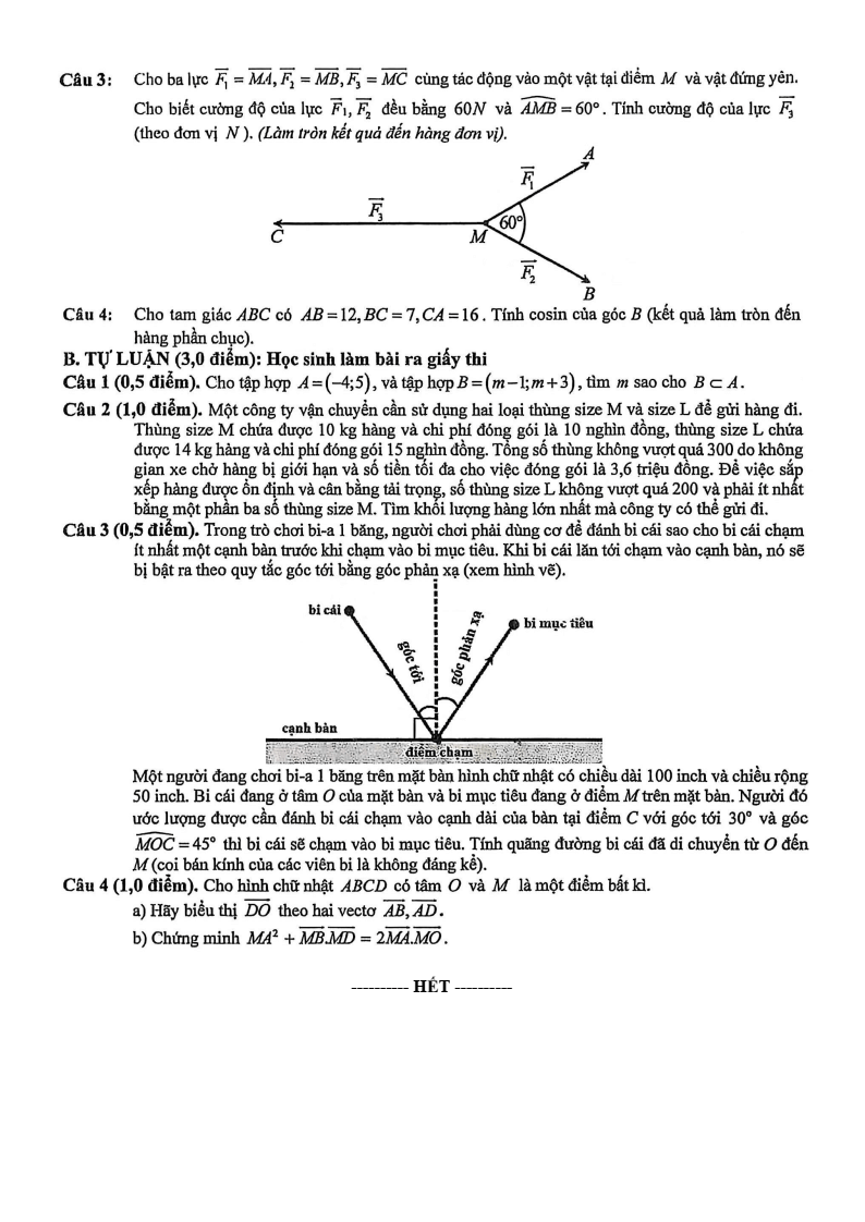 Đề thi Học kì 1 Toán 10 trường THPT chuyên Thái Nguyên năm 2025-2026