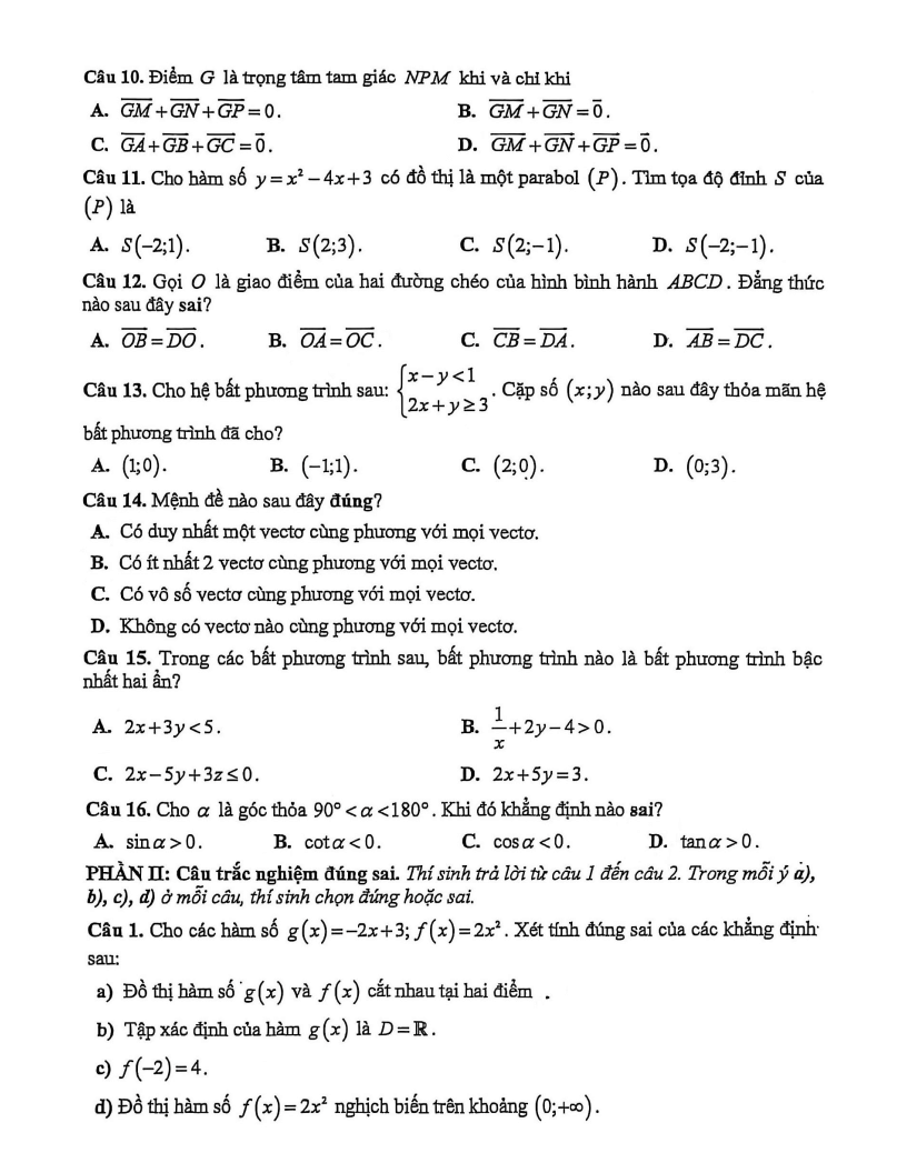 Đề thi Học kì 1 Toán 10 trường THPT Nguyễn An Ninh (Tp.HCM) năm 2025-2026