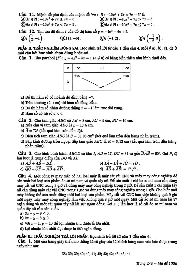 Đề thi Học kì 1 Toán 10 trường THPT Nguyễn Du (Tp.HCM) năm 2025-2026