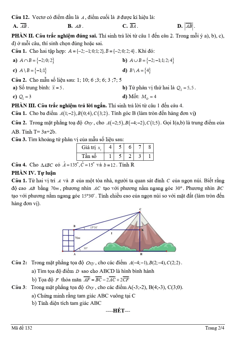 Đề thi Học kì 1 Toán 10 trường THPT Nhữ Văn Lan (Hải Phòng) năm 2025-2026