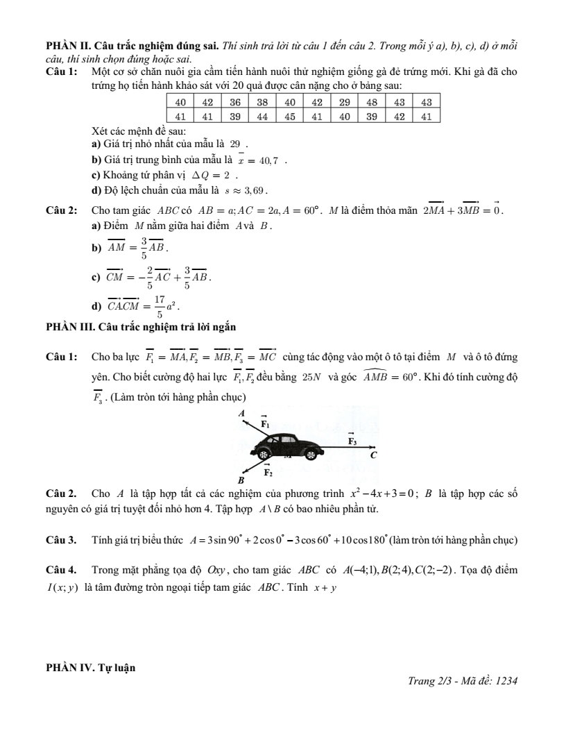 Đề thi Học kì 1 Toán 10 trường THPT Phùng Khắc Khoan (Hà Nội) năm 2025-2026
