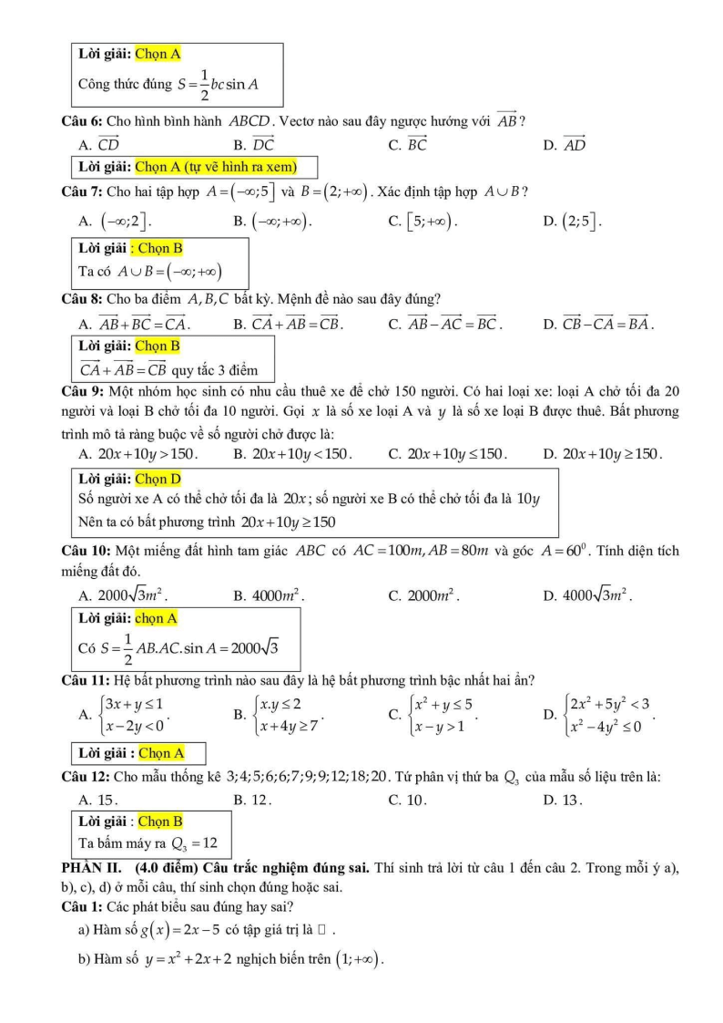Đề thi Học kì 1 Toán 10 trường THPT Tây Thạnh (Tp.HCM) năm 2025-2026