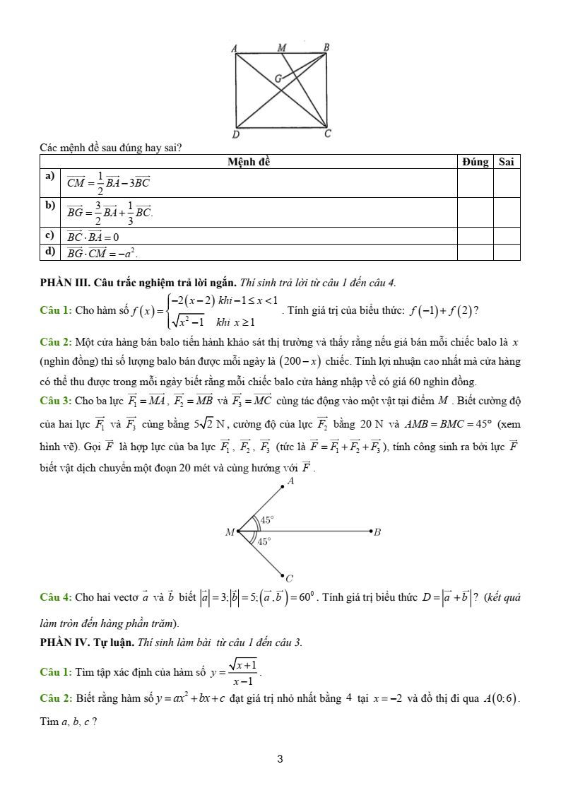 Đề thi Học kì 1 Toán 10 trường THPT Thủ Đức (Tp.HCM) năm 2025-2026