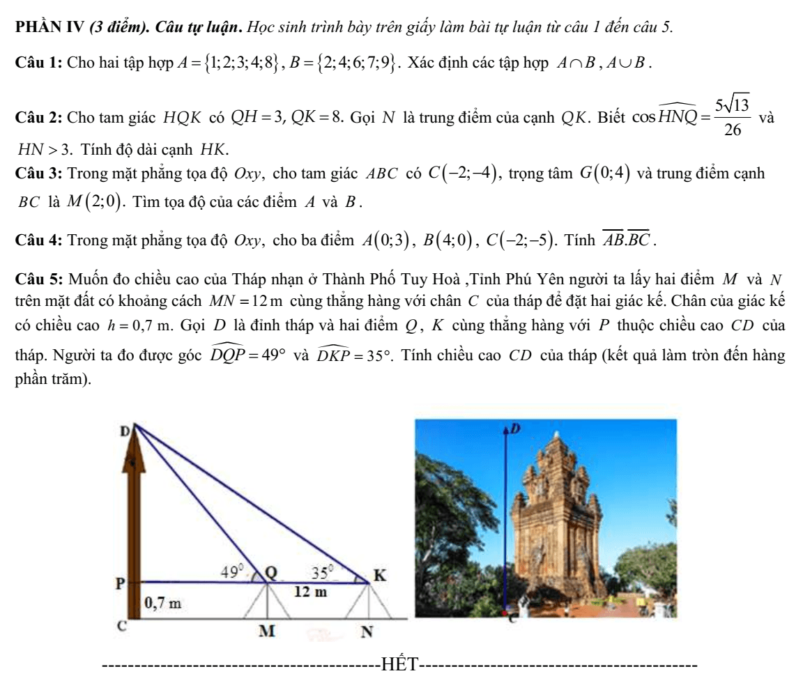 Đề thi Học kì 1 Toán 10 năm 2024-2025 trường THPT Ngô Gia Tự (Phú Yên)