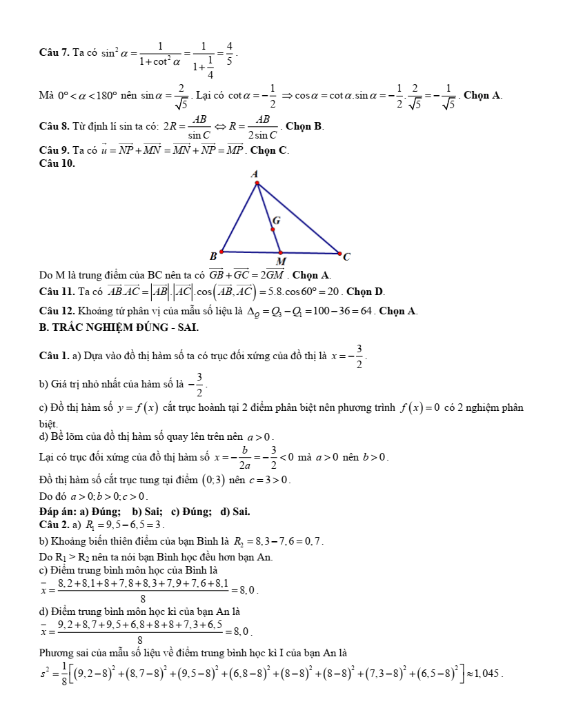 23 Đề thi Cuối kì 1 Toán 10 Chân trời sáng tạo (có đáp án)