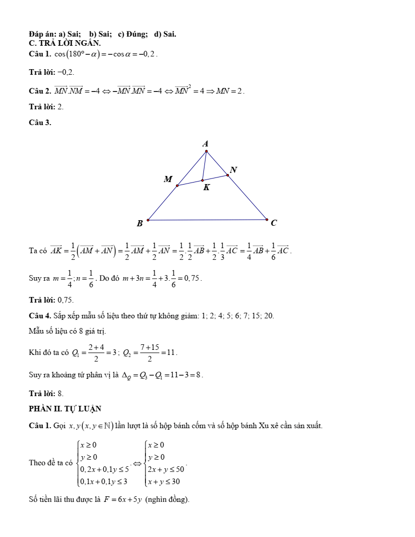 23 Đề thi Cuối kì 1 Toán 10 Chân trời sáng tạo (có đáp án)