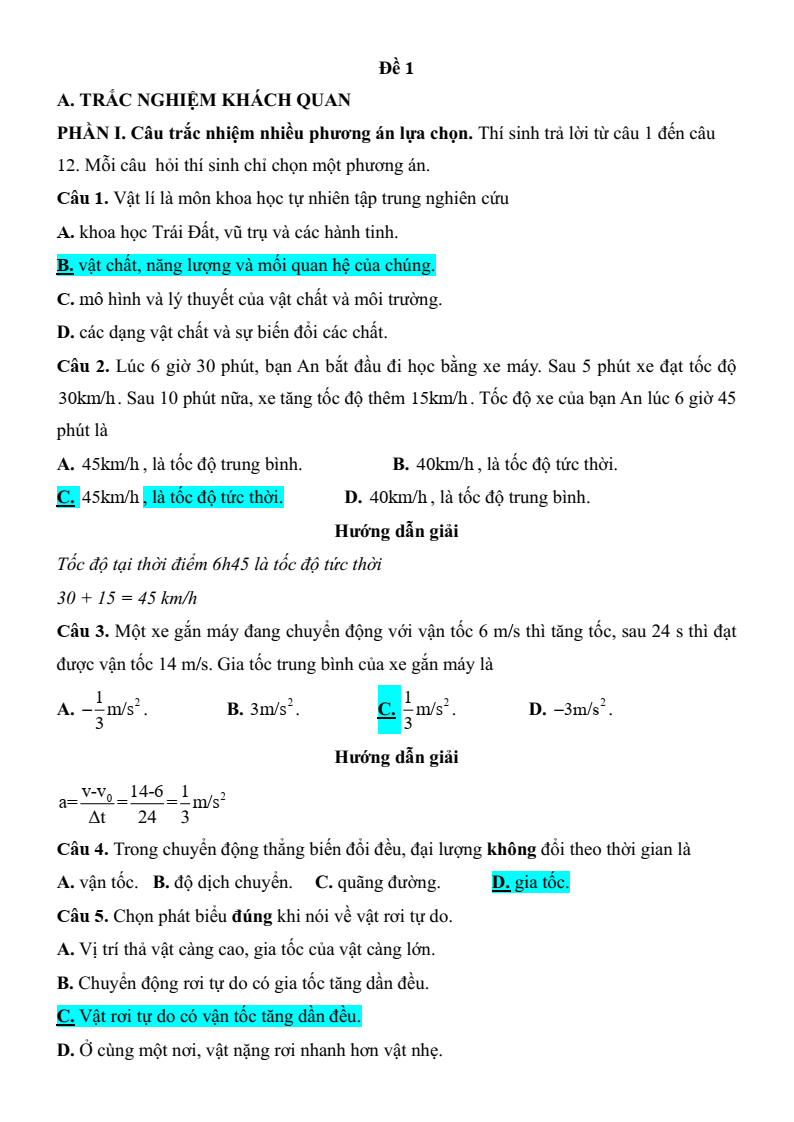 6 Đề thi Học kì 1 Vật Lí 10 Chân trời sáng tạo năm 2025 (có đáp án)