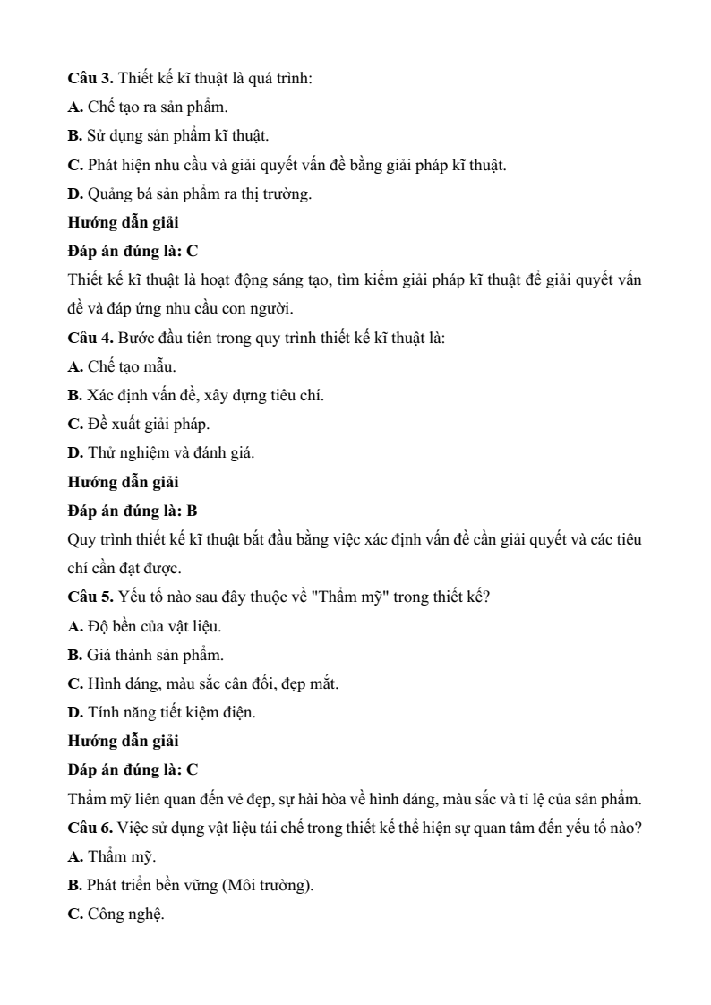 3 Đề thi Học kì 2 Thiết kế và công nghệ 10 Kết nối tri thức (có đáp án)