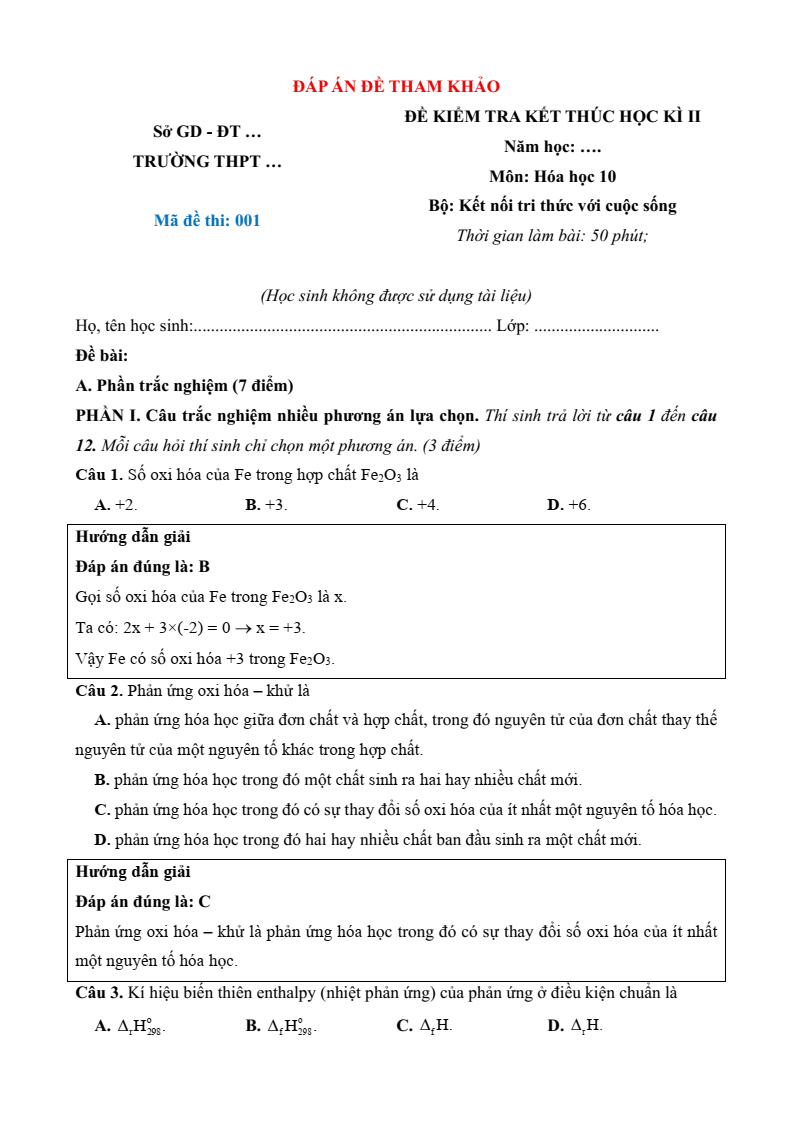 71+ Đề thi Cuối kì 2 Hóa học 10 Kết nối tri thức năm 2026 (có đáp án)