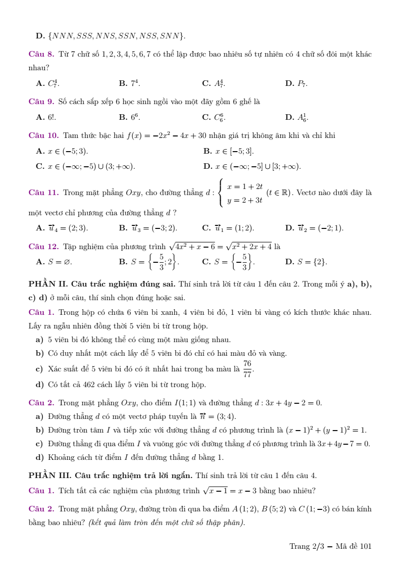 Đề thi Học kì 2 Toán 10 trường chuyên Lương Thế Vinh (Đồng Nai) năm 2024-2025
