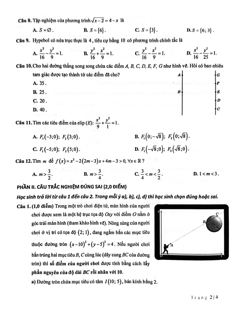 Đề thi Học kì 2 Toán 10 trường Lê Thánh Tông (Tp.HCM) năm 2024-2025