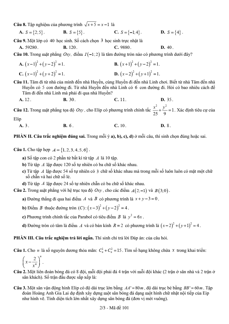 Đề thi Học kì 2 Toán 10 trường THPT Hồ Nghinh (Quảng Nam) năm 2024-2025