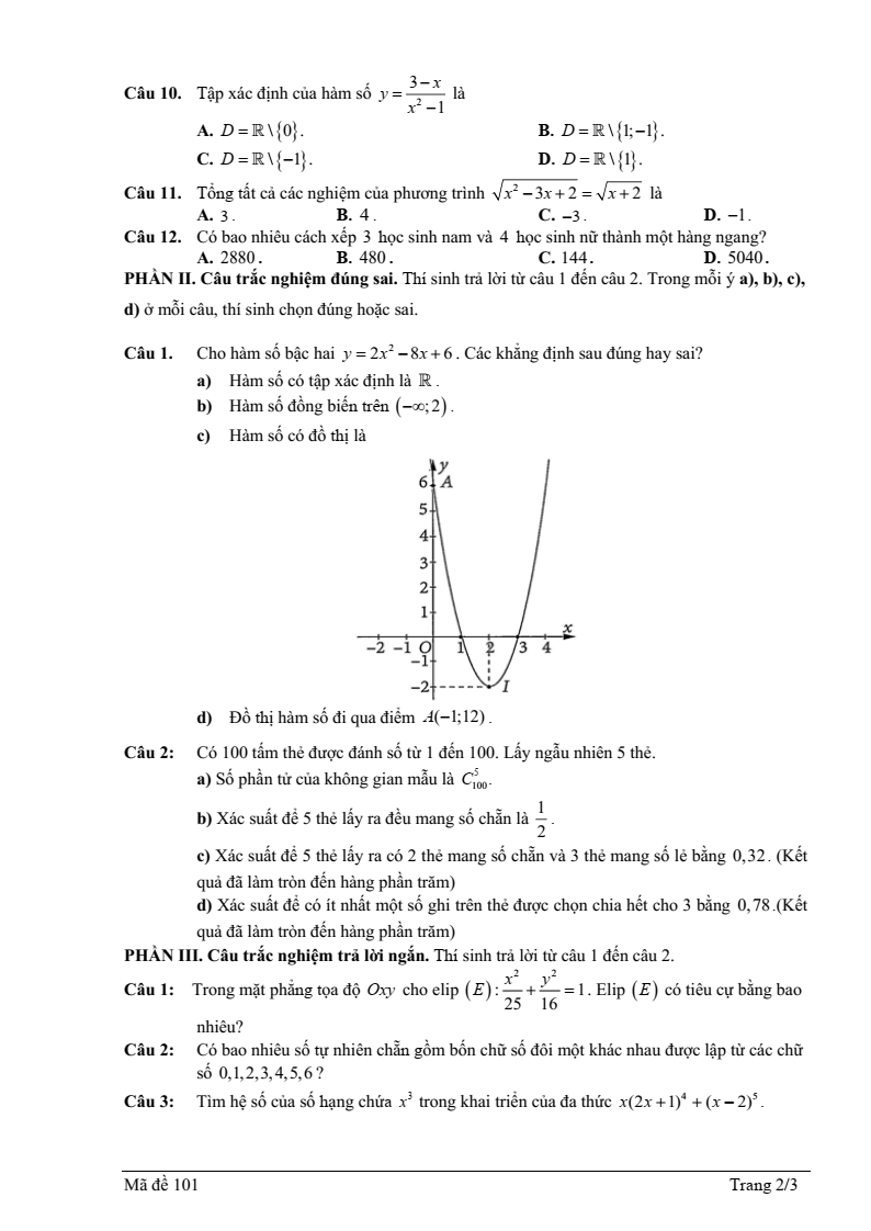 Đề thi Học kì 2 Toán 10 trường THPT Kẻ Sặt (Hải Dương) năm 2024-2025