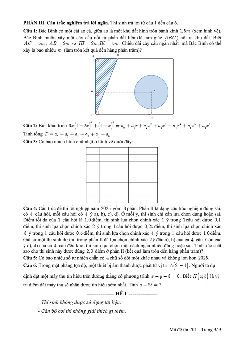 Đề thi Học kì 2 Toán 10 trường THPT Lý Thái Tổ (Bắc Ninh) năm 2024-2025