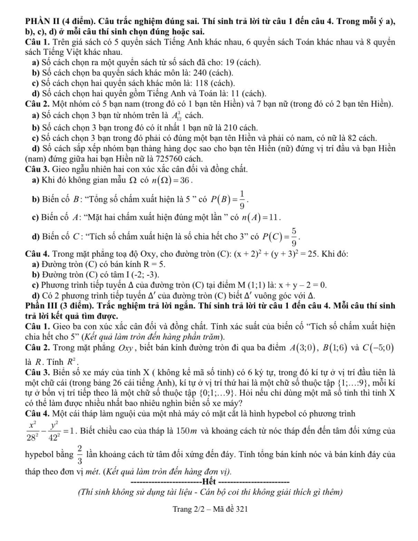 Đề thi Học kì 2 Toán 10 trường THPT Nguyễn Tất Thành (Tp.HCM) năm 2024-2025