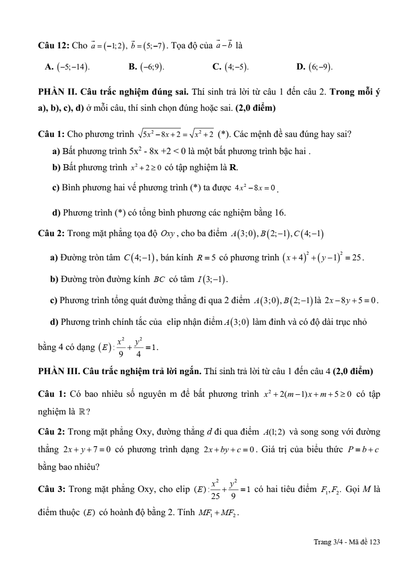 Đề thi Học kì 2 Toán 10 trường THPT Phạm Thành Trung (Tiền Giang) năm 2024-2025