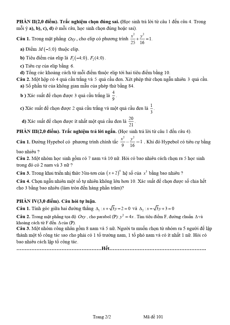 Đề thi Học kì 2 Toán 10 trường THPT Quế Sơn (Quảng Nam) năm 2024-2025