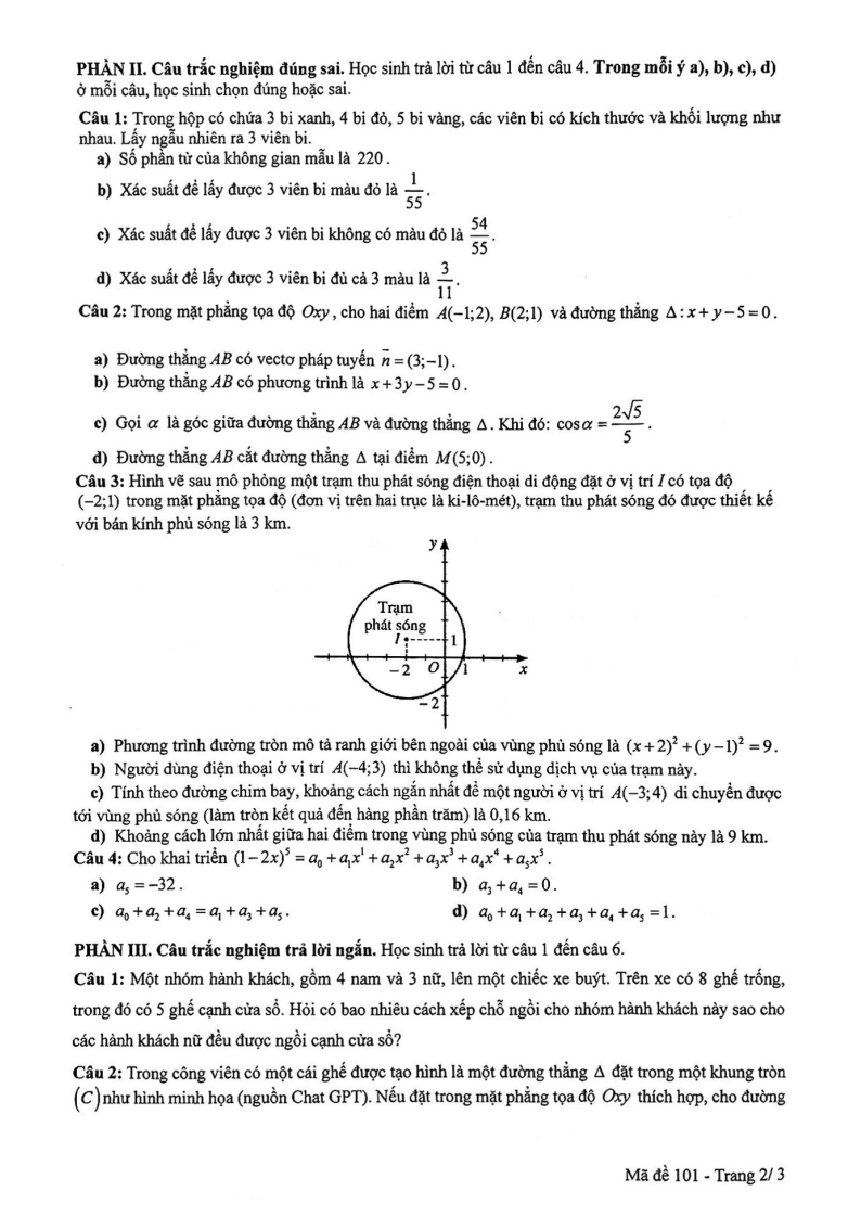 Đề thi Học kì 2 Toán 10 trường THPT Trưng Vương (Tp.HCM) năm 2024-2025